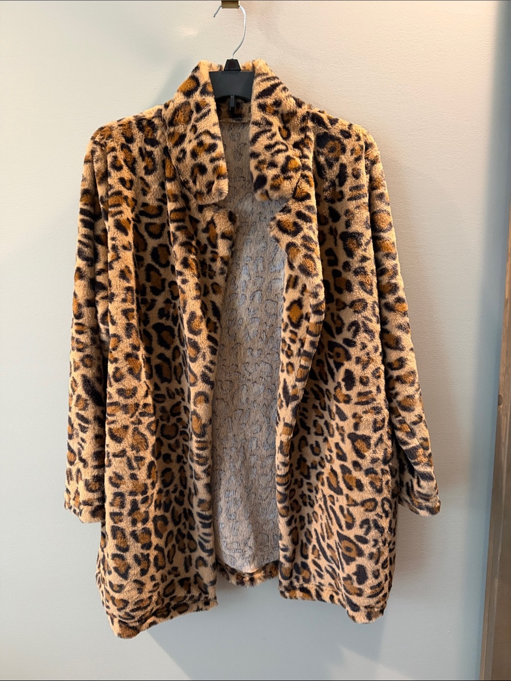 Leopard Print Teddy Coat - Women's Faux Fur Jacket in Brown